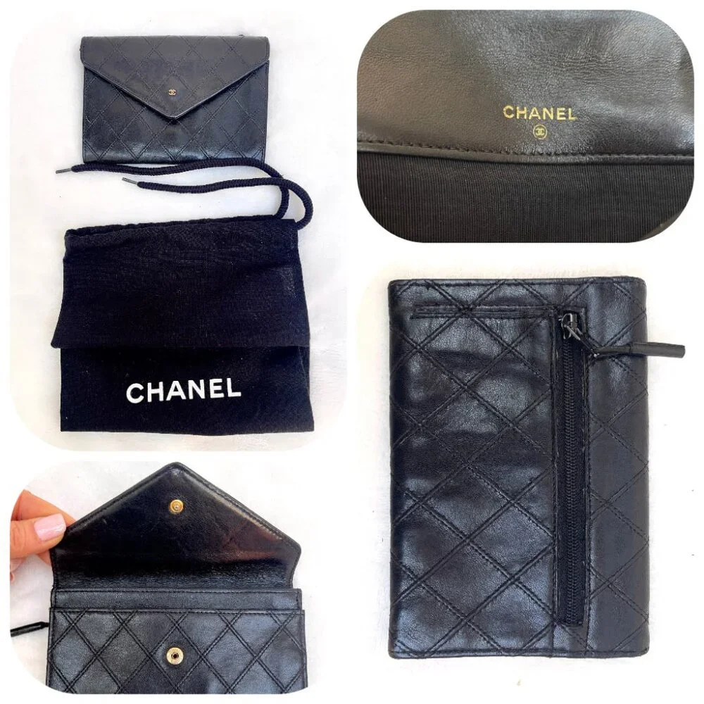 Chanel Small Diamond double Stitch Black Wallet